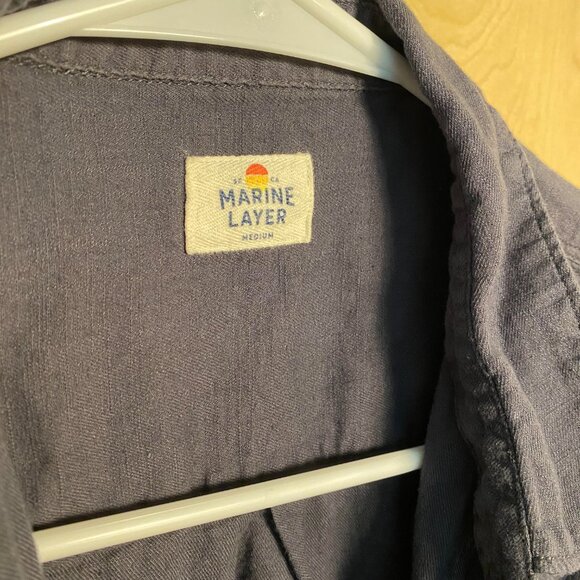 Marine Layer Medium Embroidered Flower Button Down Top Navy - Picture 5 of 5